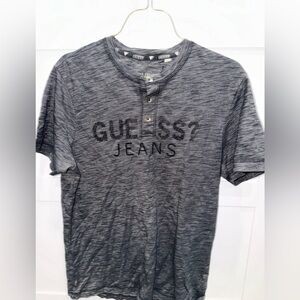 GUESS Men's Heather Gray Short Sleeve Henley Tee